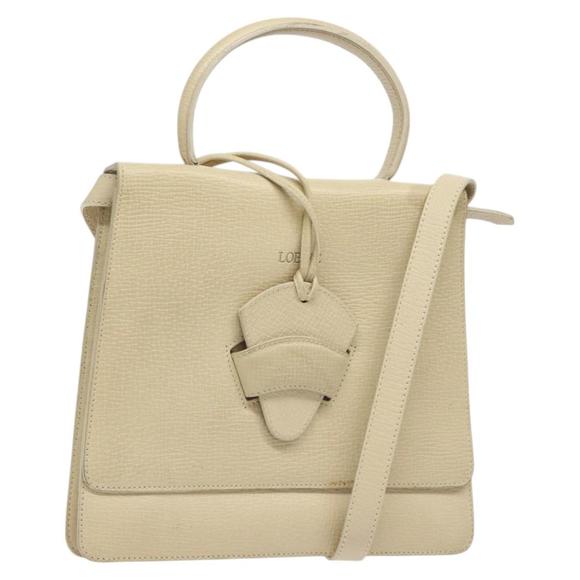 LOEWE Barcelona Hand Bag Leather 2way Beige Auth bs26715